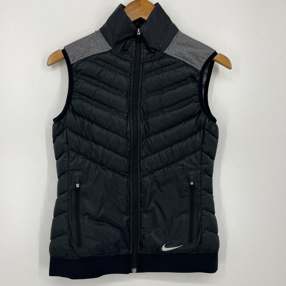 Nike Golf Puffer Vest Women's Size S Black Full Zip Pockets Reflective Logo